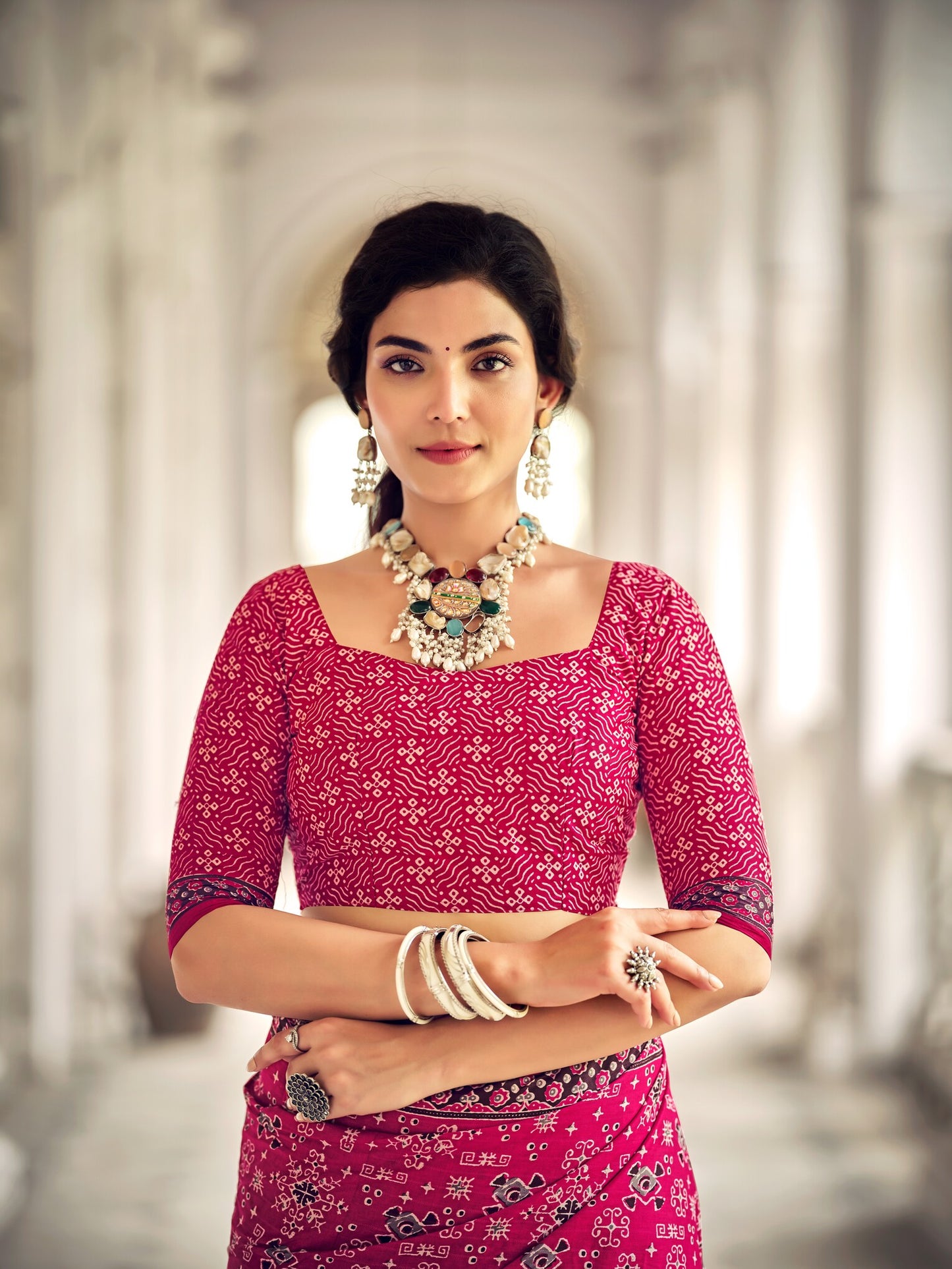 Dharma - Ajrakh Print Pure Mul Cotton Saree With Blouse