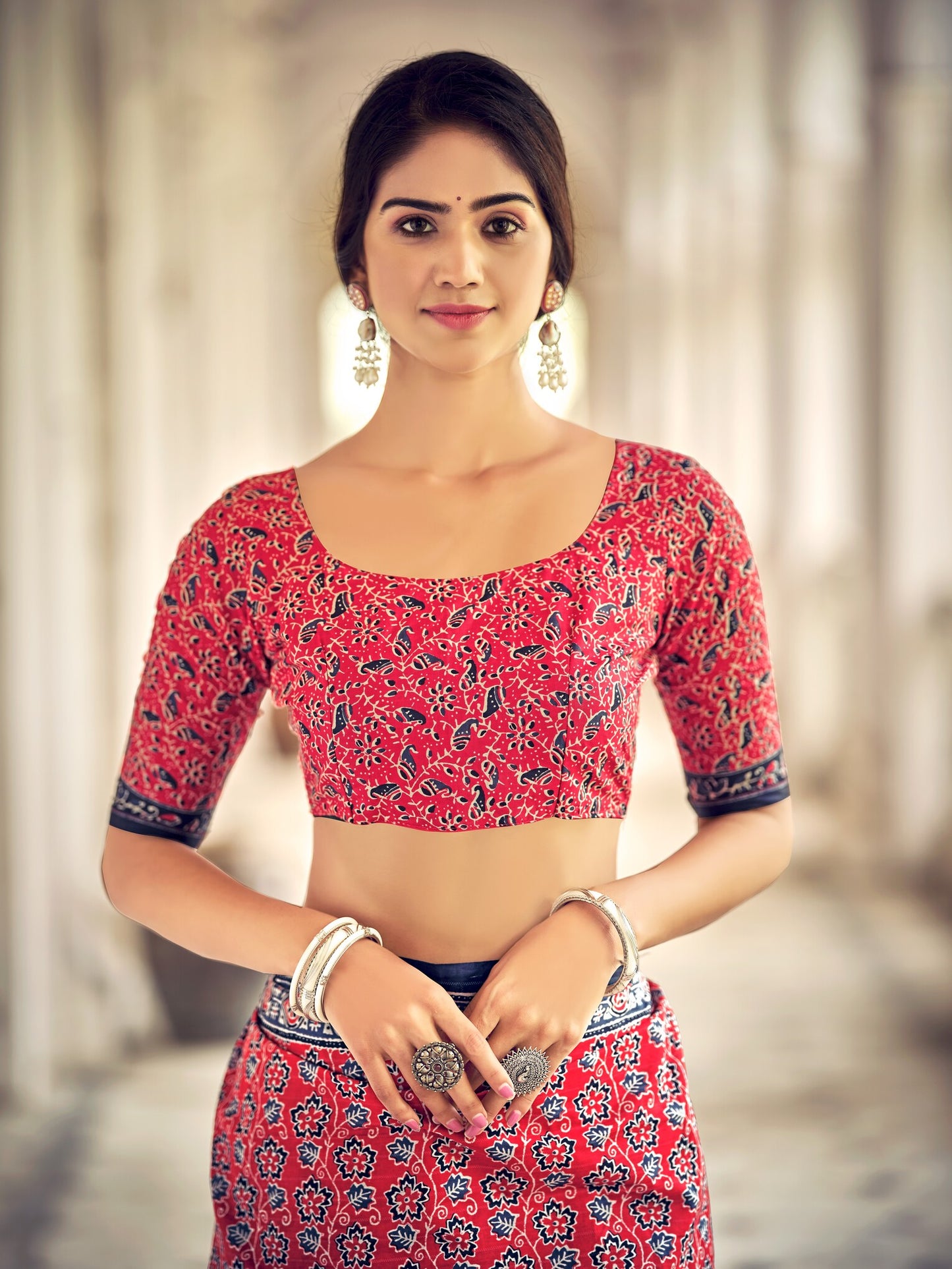 Dharma - Ajrakh Print Pure Mul Cotton Saree With Blouse