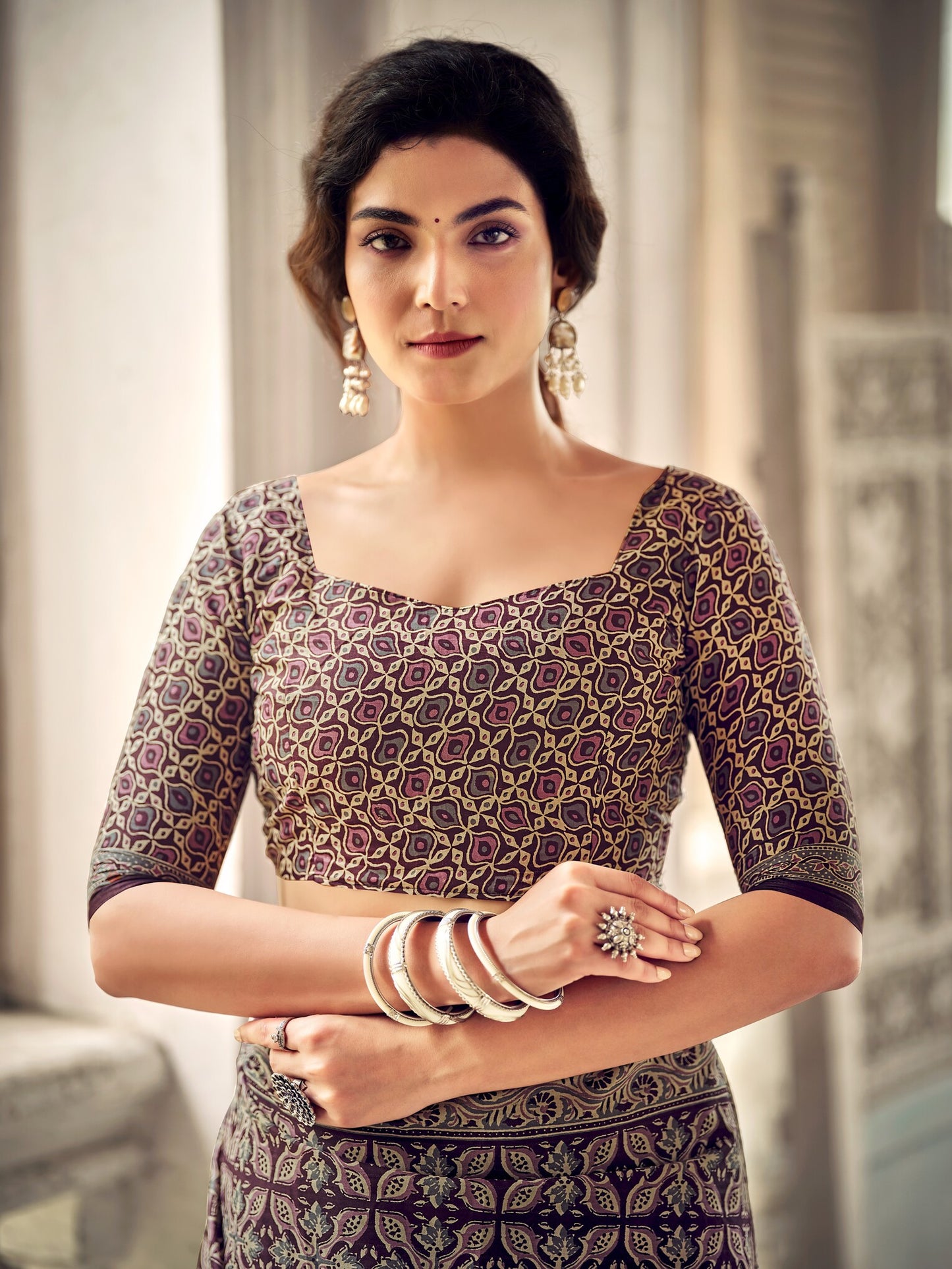 Dharma - Ajrakh Print Pure Mul Cotton Saree With Blouse