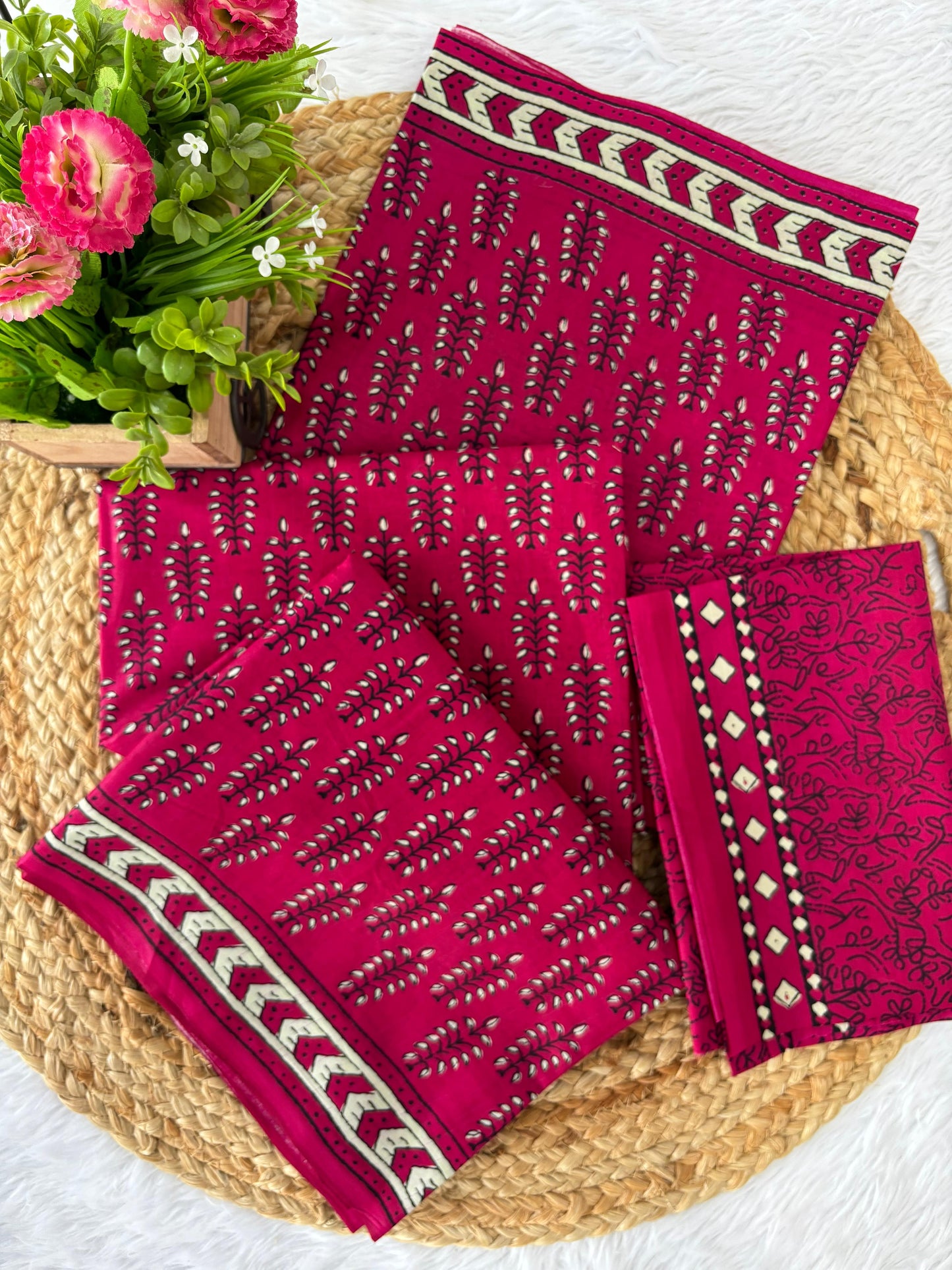 Dharma - Pink Bagru Handblock Print Pure Mul Cotton Saree With Blouse