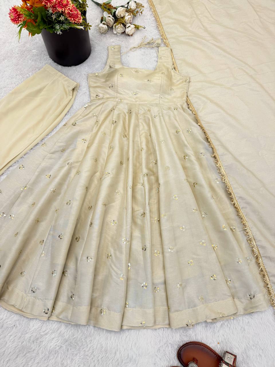 New Designer Cosmos Gold Embroidered Festive Anarkali Suit Set