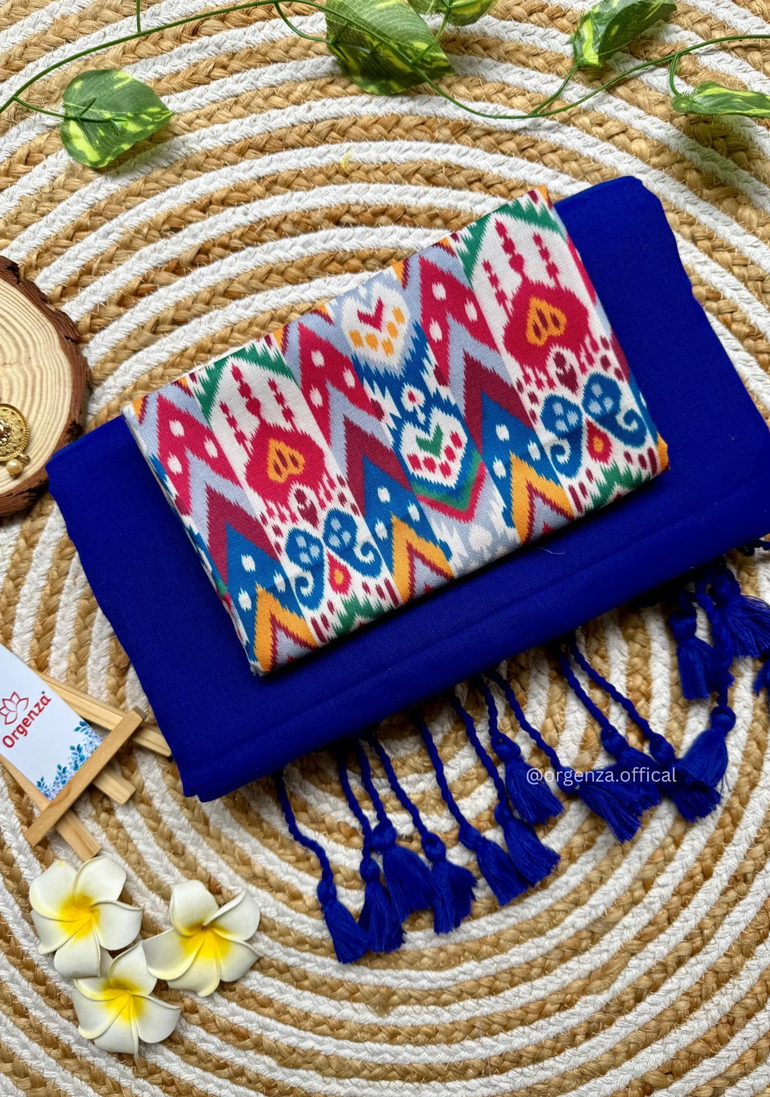 Royal Blue Handloom Cotton Saree With Syemmetrical Printed Blouse