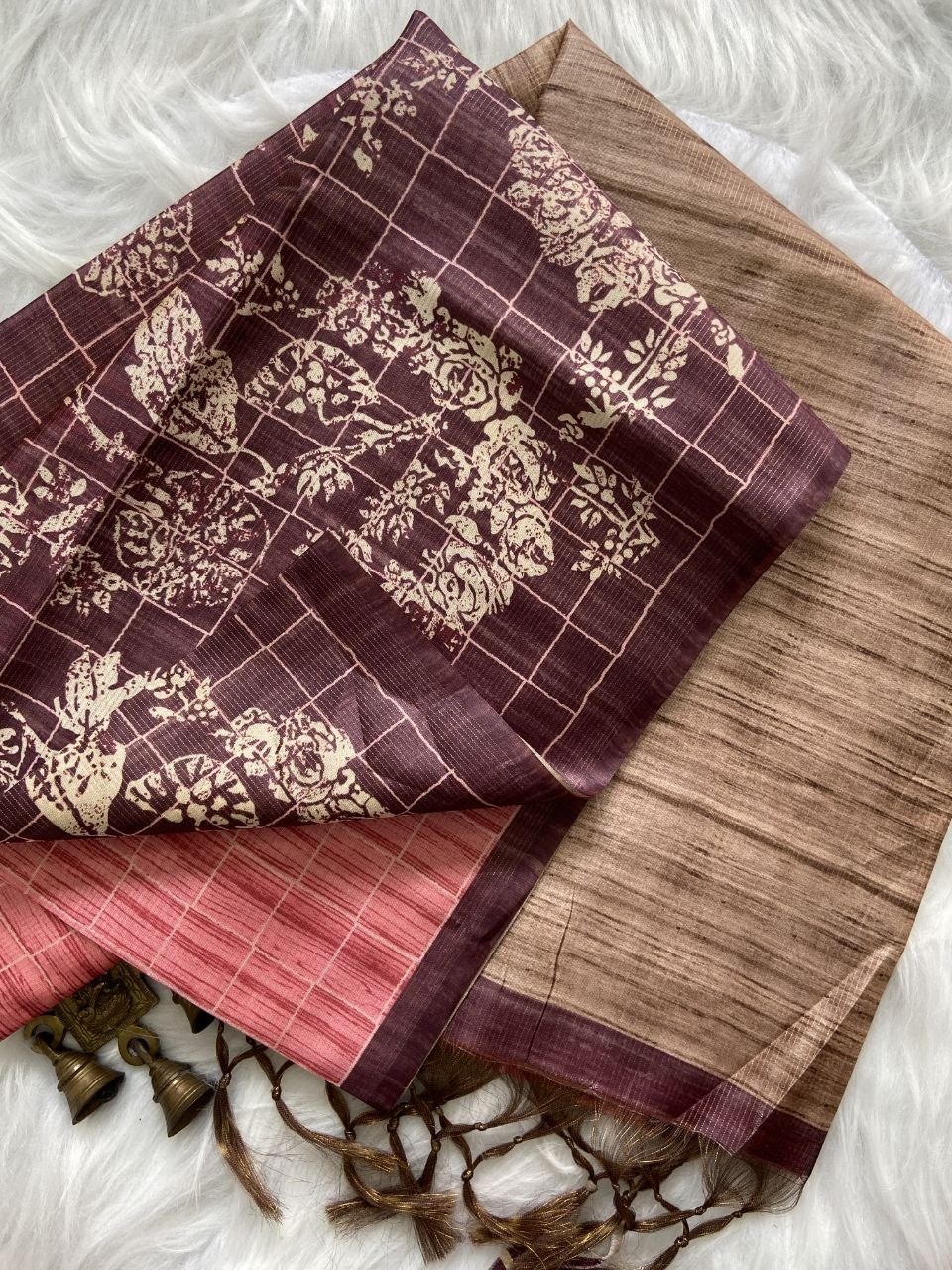 Mahira - Royal Wine Digital Printed Soft Tussar Silk Saree
