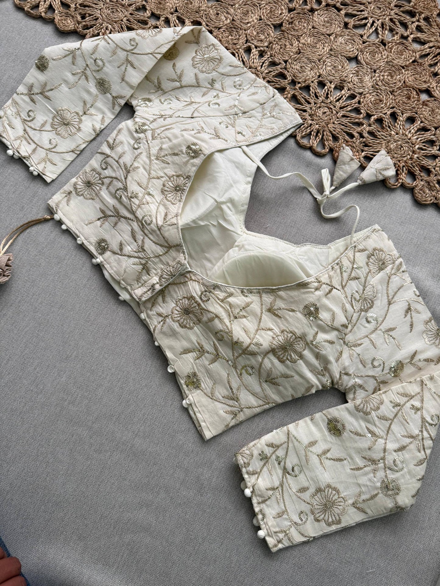 Magic- Brown Handloom Cotton Saree With Havy Embroidery Work Stitched Blouse