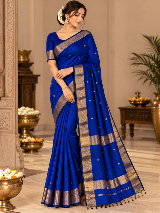 Royal Blue Handloom Maheshwari Cotton Silk Saree