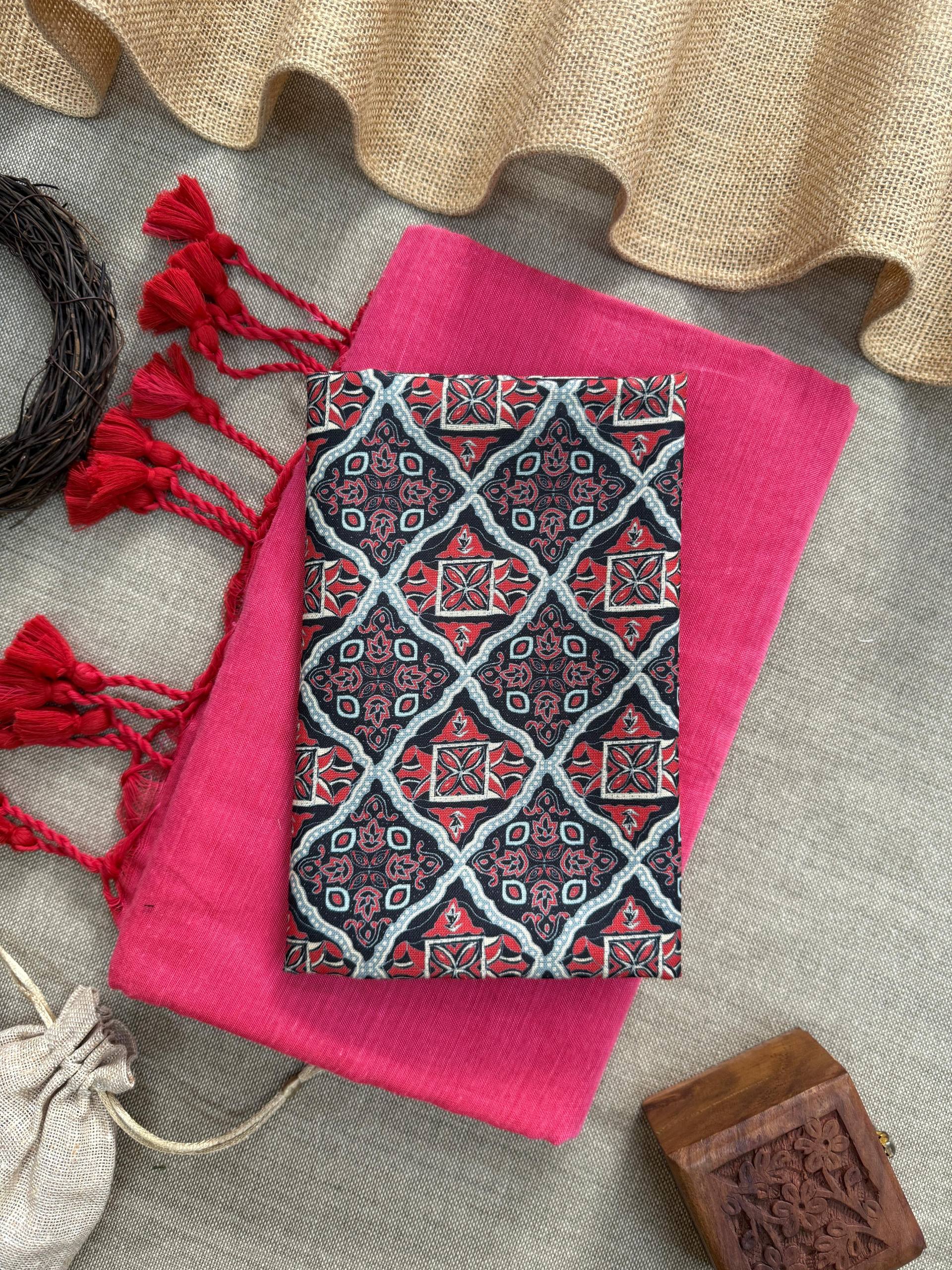 SLAVIA - BABY PINK HANDLOOM COTTON SAREE WITH PRINTED BLOUSE