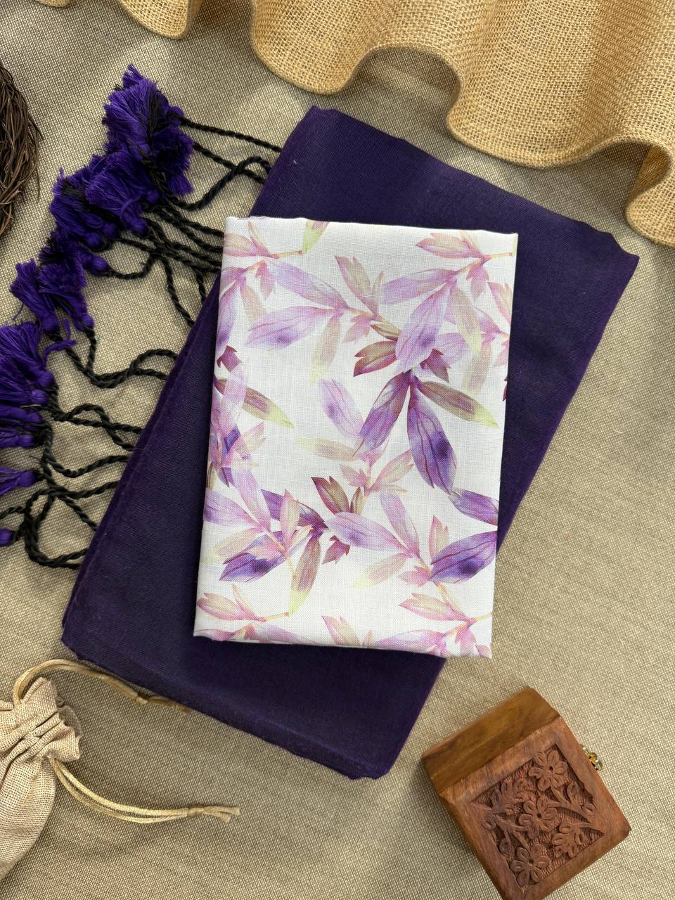 MAGIC - NAVY BLUE HANDLOOM COTTON SAREE WITH PRINTED BLOUSE