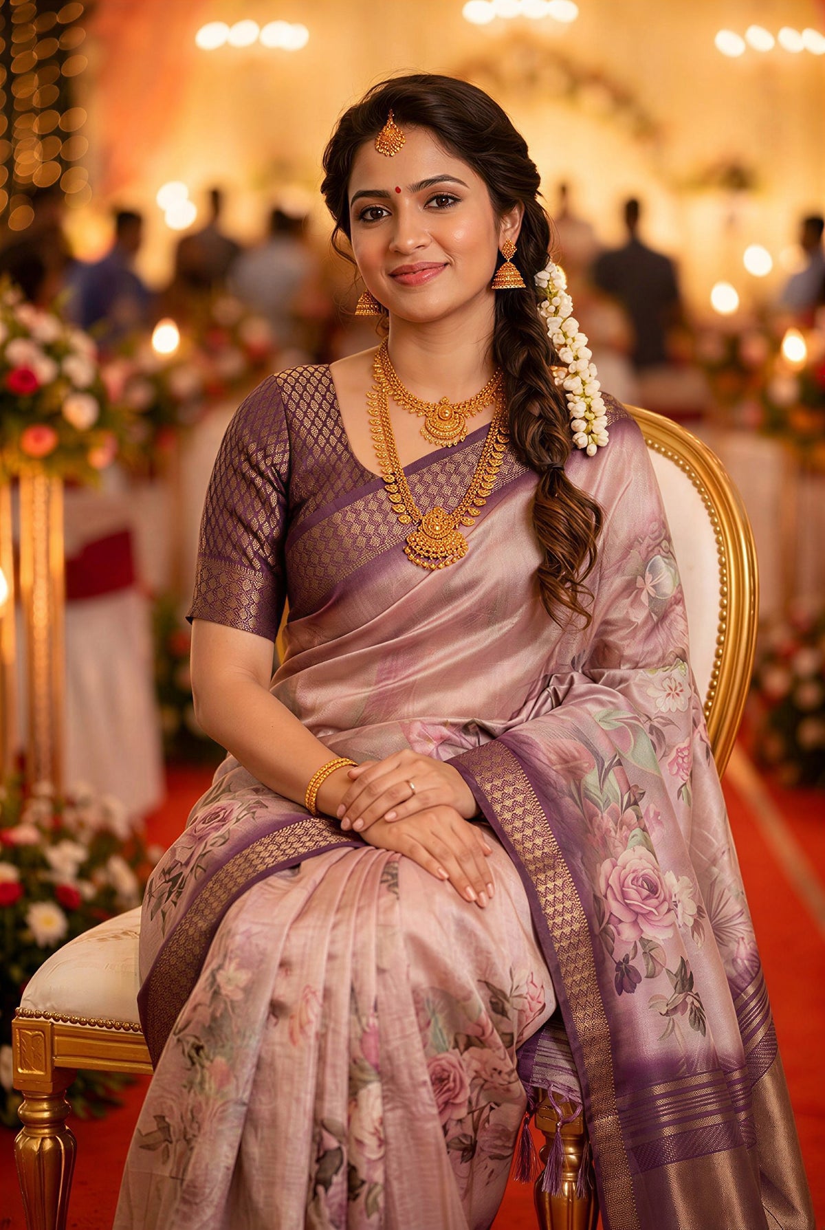 Elegant Blush Pink Soft Tissue Silk Saree with Floral Digital Prints