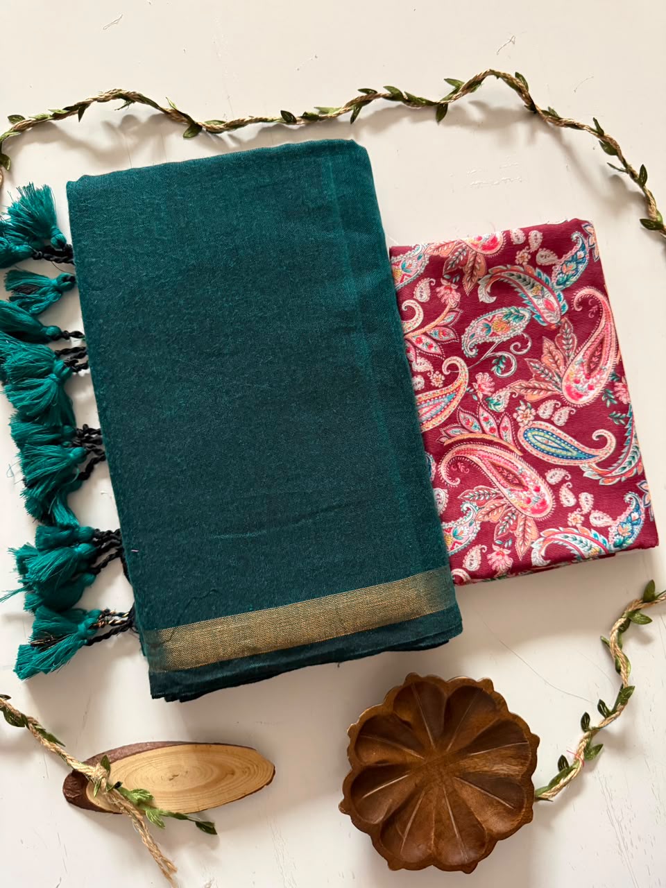 Very Beautiful Teal Green Handloom Cotton Saree With Jari Border