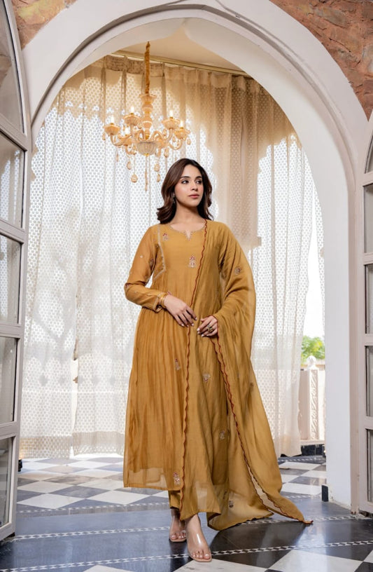NEW ARIVELLS PURE MUL CHANDERI EMBROIDERY SUIT SET