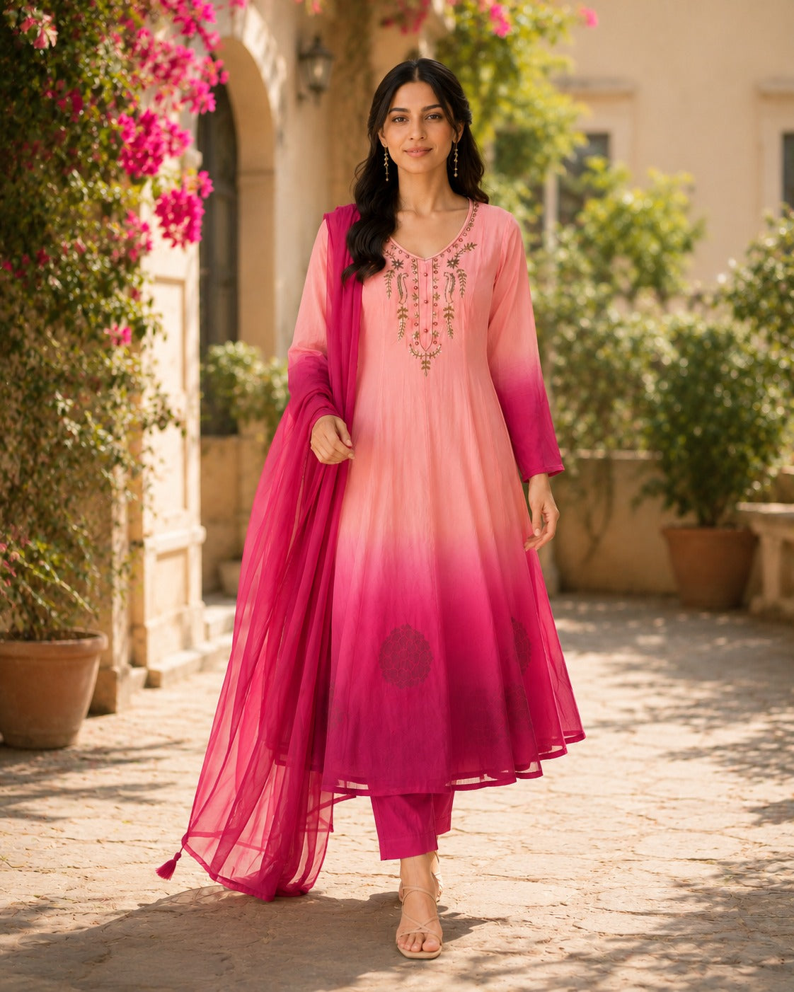 Designer Premium Orange Chiffon Embroidered Anarkali Suit Set