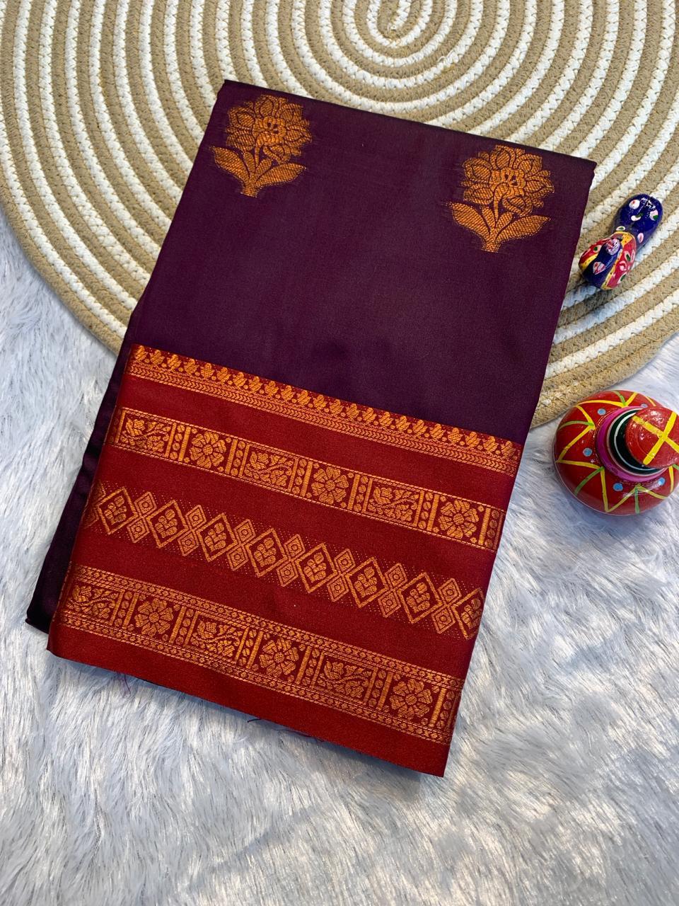 Dharma Exclusive - Banarasi Soft Silk Saree with Rich Copper Zari Pallu