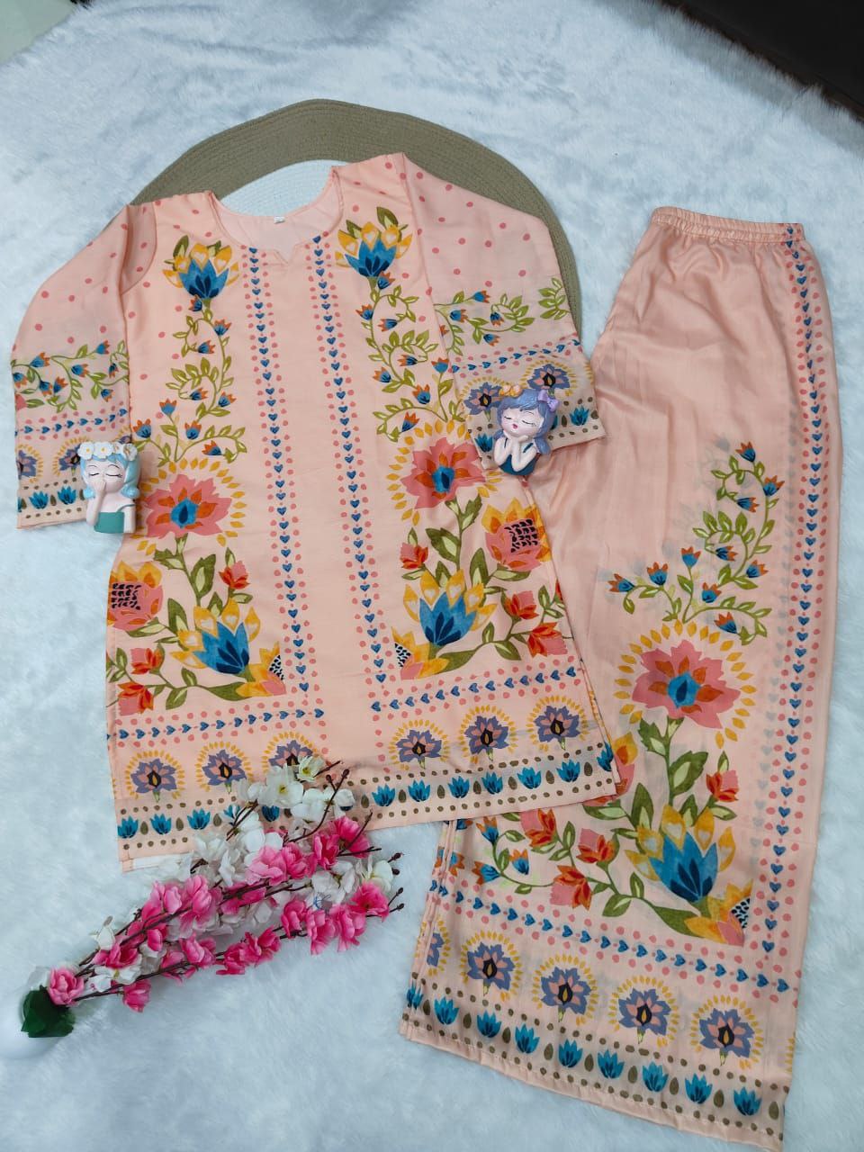 Very Beautiful Pink Soft Muslin Digital Printed Co-Ord Set