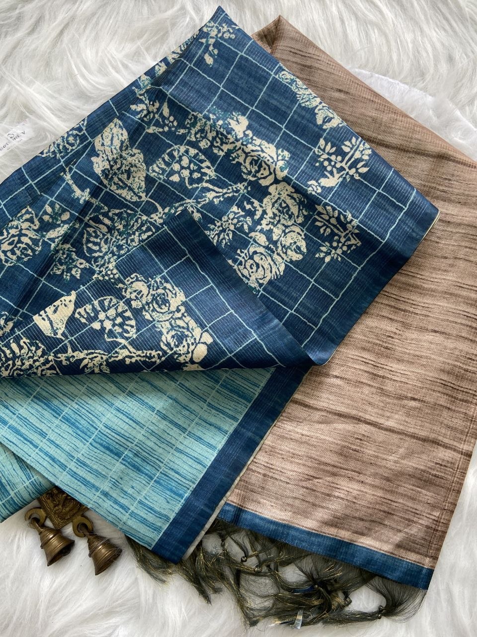 Aaira - Ocean Blue Digital Printed Soft Tussar Silk Saree