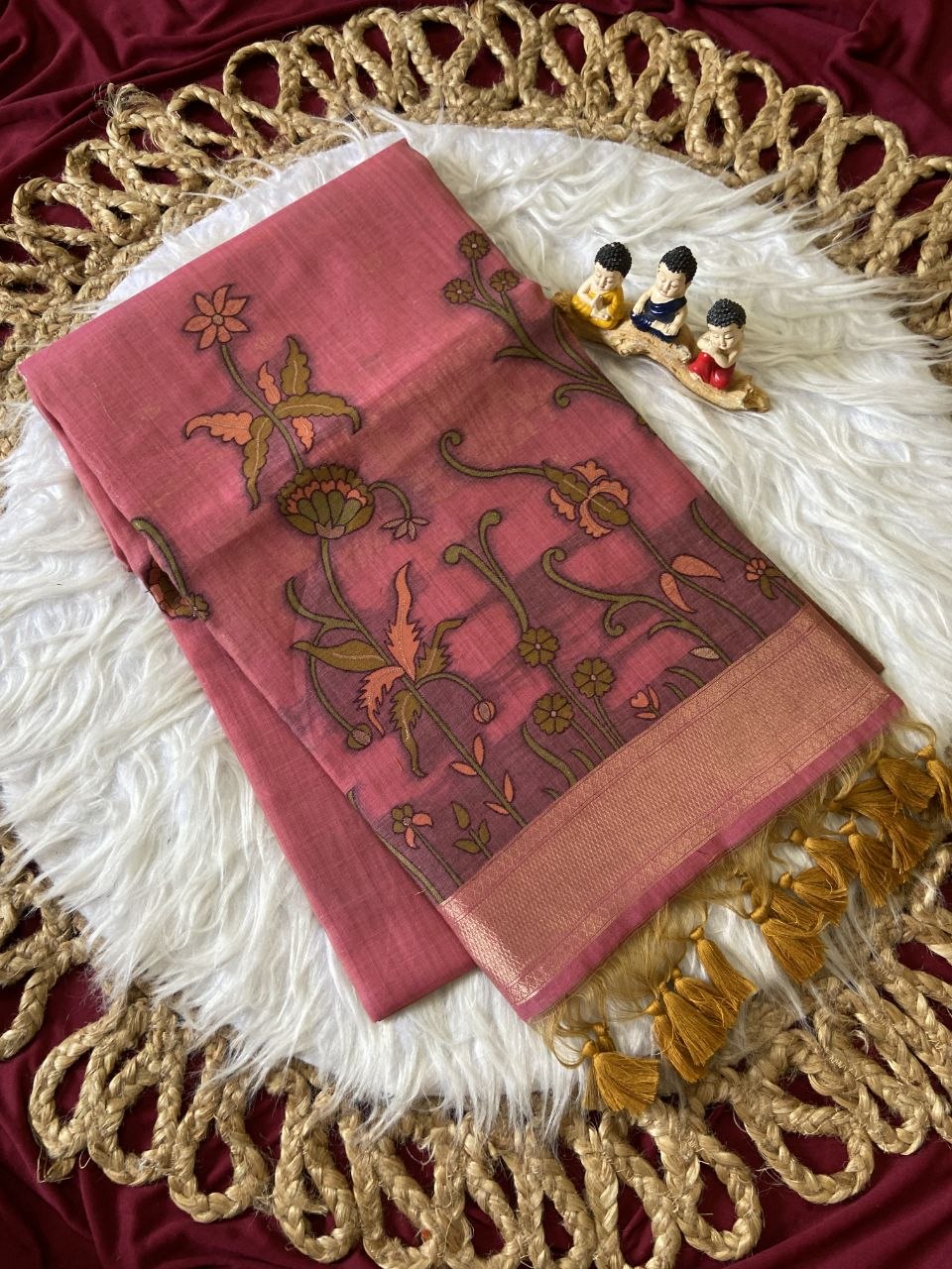 Aadhira - Rose Pink Resham Woven Soft Muga Cotton Saree