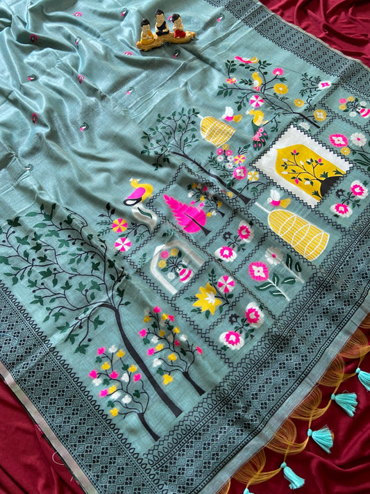 Attractive Blue Soft Jamdani Cotton Saree with 3D Woven Peacock Pallu