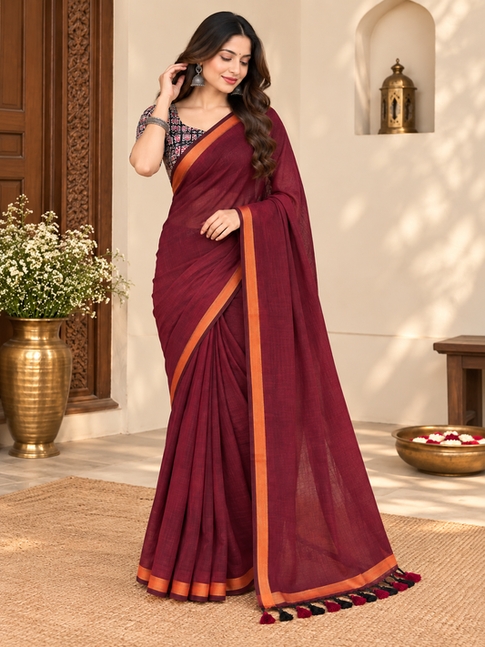 Tradition Maroon Handloom Cotton Saree
