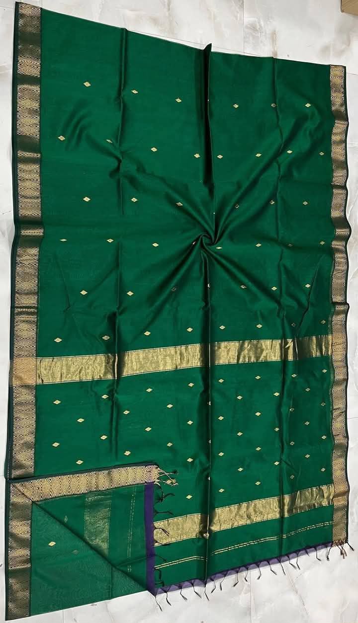 Emerald Green Handloom Maheshwari Cotton Silk Saree