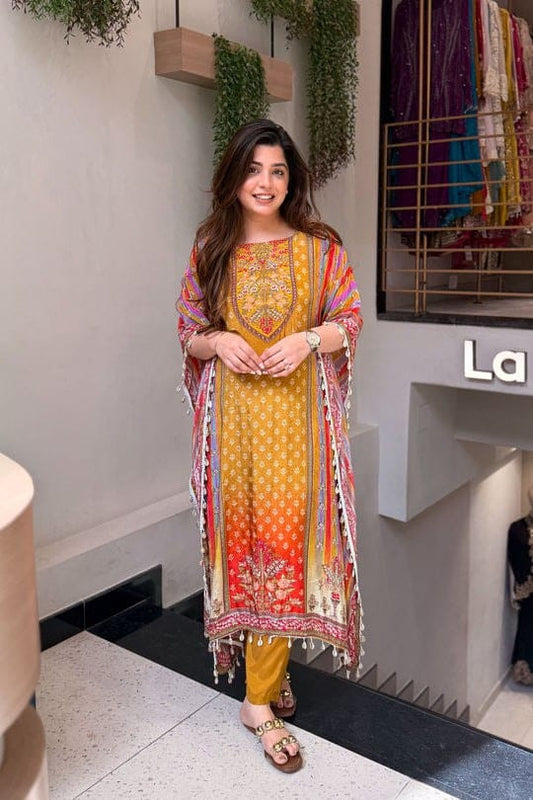 New Designer Pure Banana Silk Kaftan Set with Pants