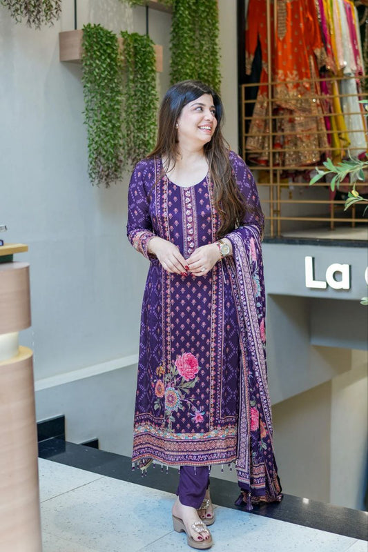 Royal Purple Chinon Silk Salwar Suit with Original Mirror Hand Work
