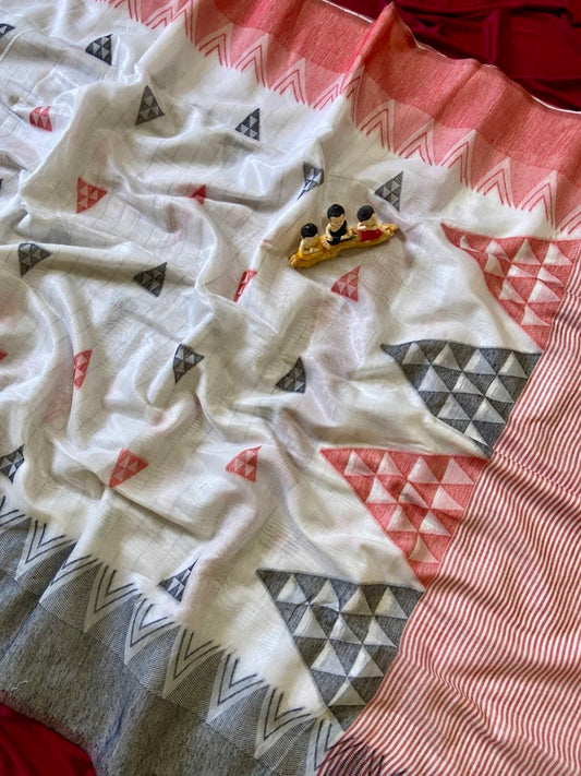 Aaradhya - Off-White Soft Bengali Resham Weaving Cotton Saree