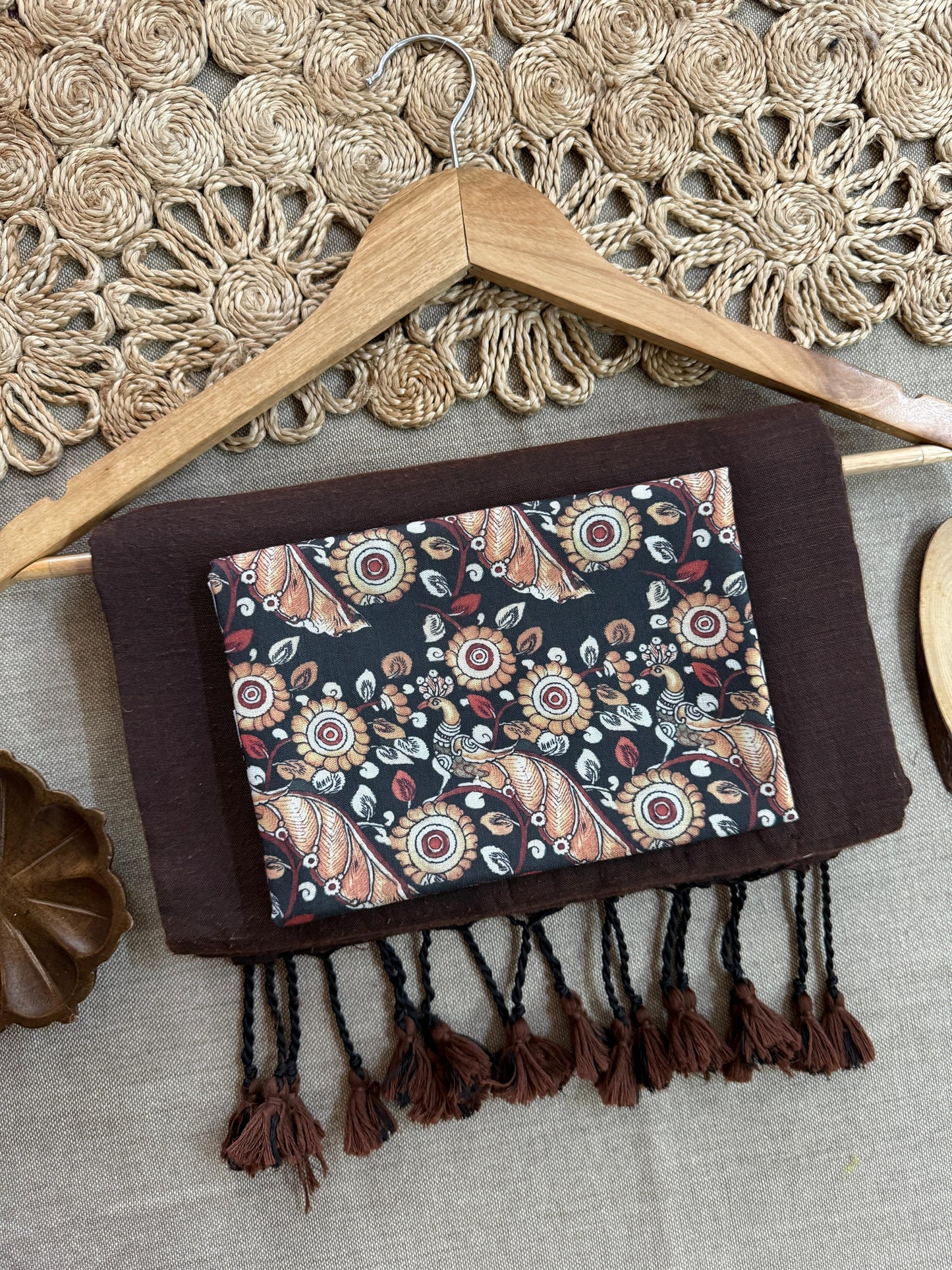 Dharma Exclusive - Brown Handloom Cotton Saree With Printed Blouse