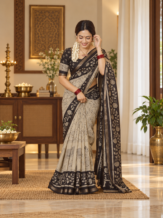 The Rashmika Inspired Kalamkari Print Cotton Silk Saree