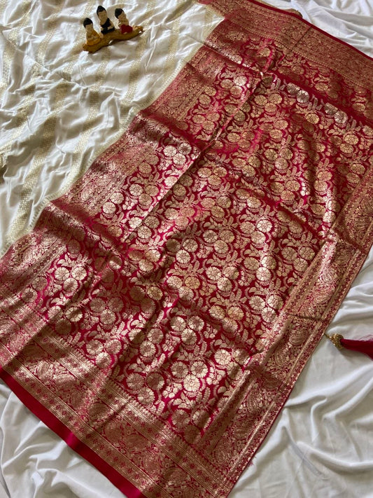 Mehrika - Cream Pure Banarasi Silk Saree with Rich Gold Zari Weaving