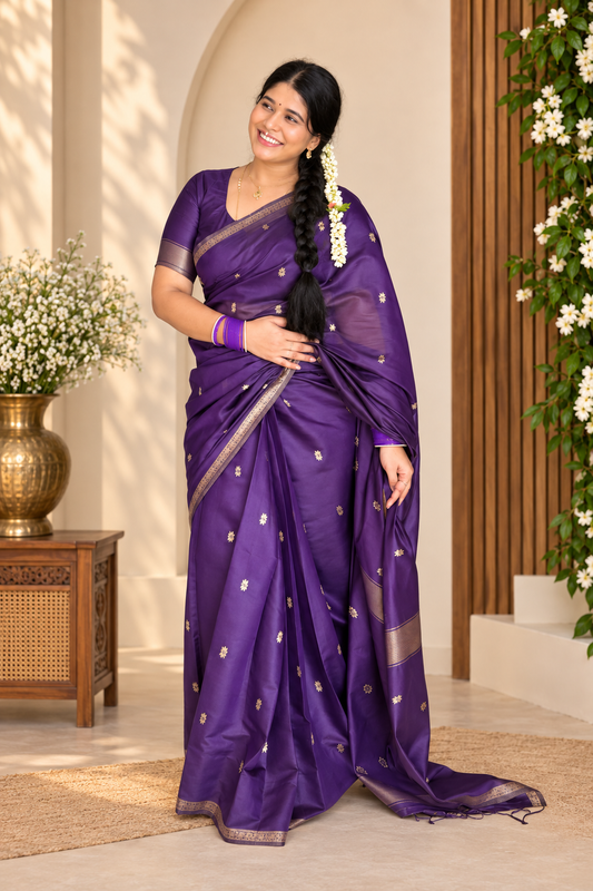 Royal Purple Maheshwari Soft Cotton Silk Festive Saree