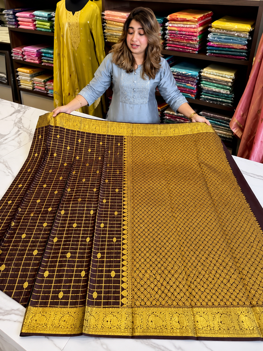 Elegant Chocolate Brown Kanjivaram Soft Silk Saree