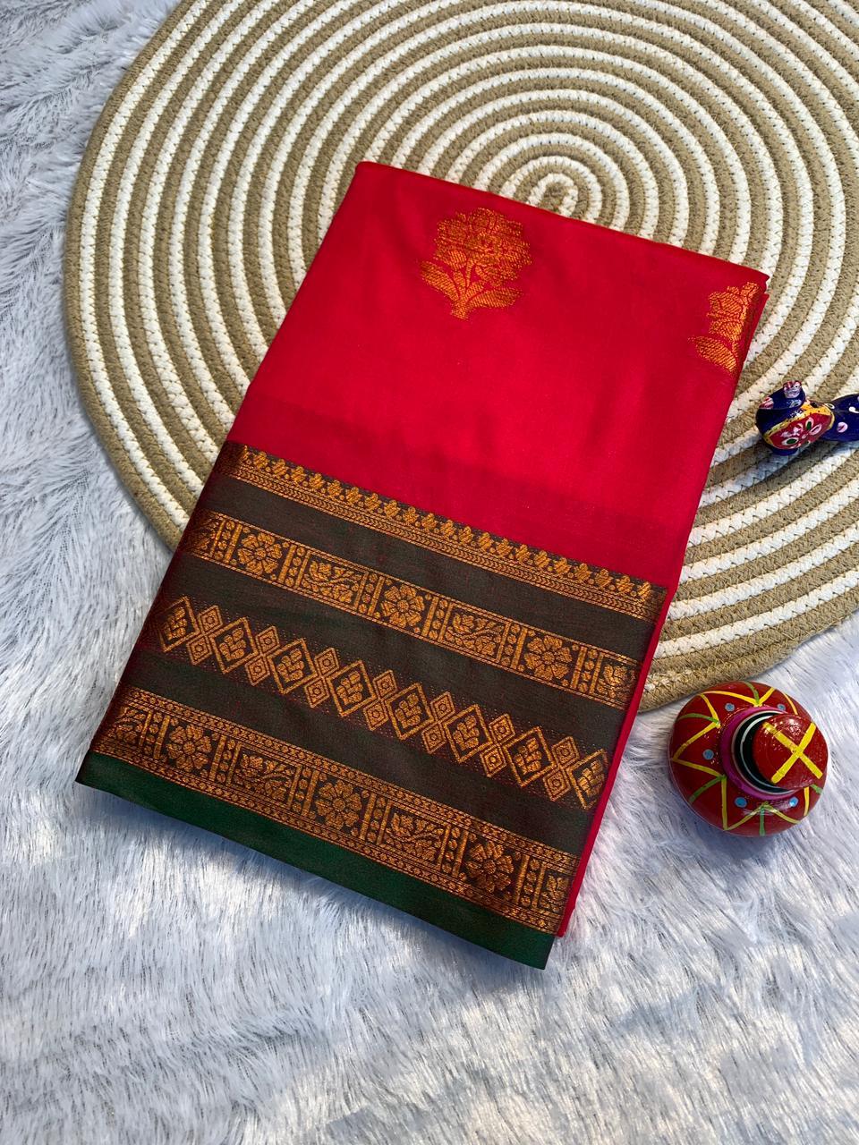 Dharma Exclusive - Banarasi Soft Silk Saree with Rich Copper Zari Pallu