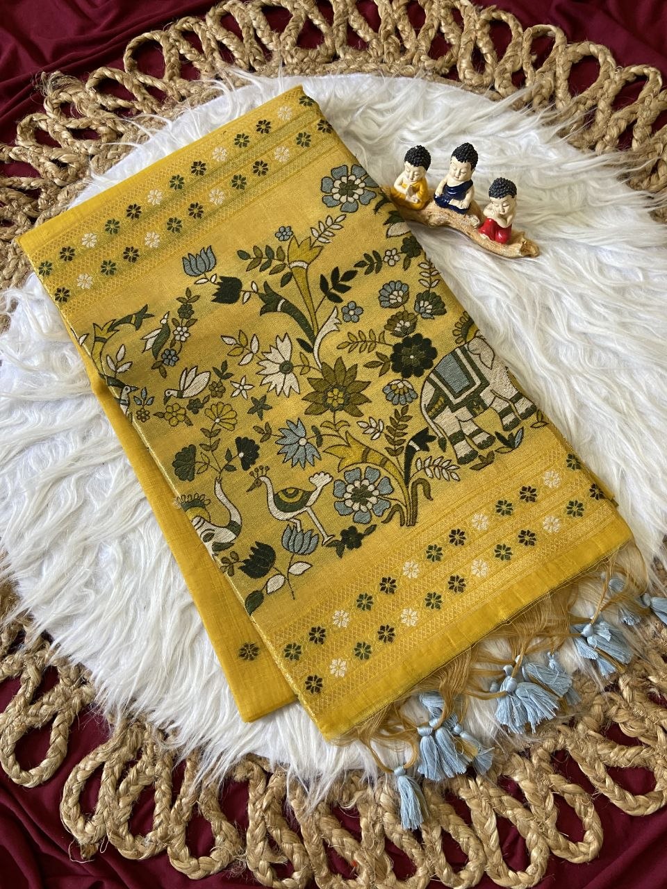 Yashvika - Mustard Yellow Soft Muga Cotton Paithani Saree with 3D Woven Elephant Pallu