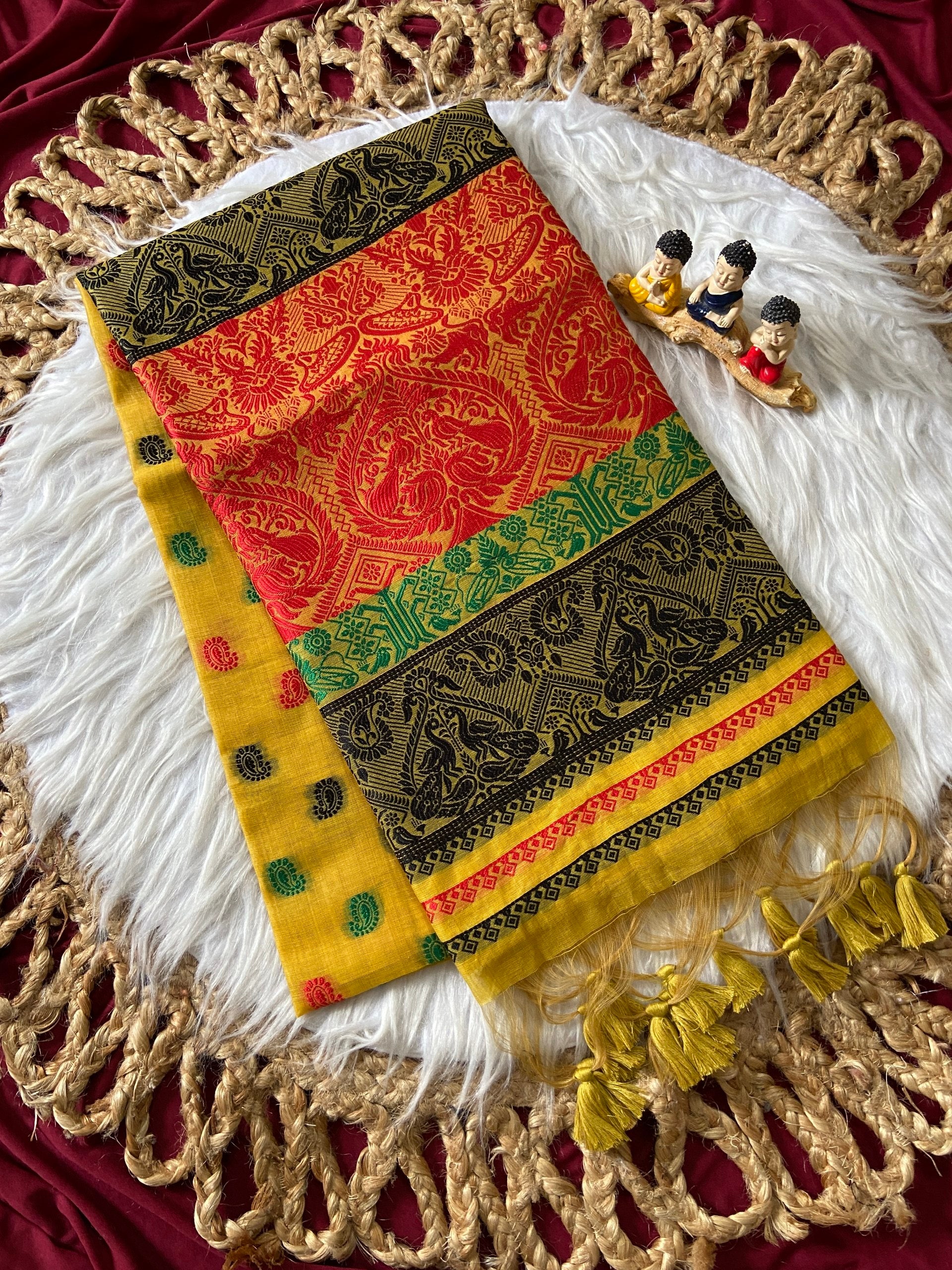 Festive Yellow Premium Soft Muga Cotton Woven Saree