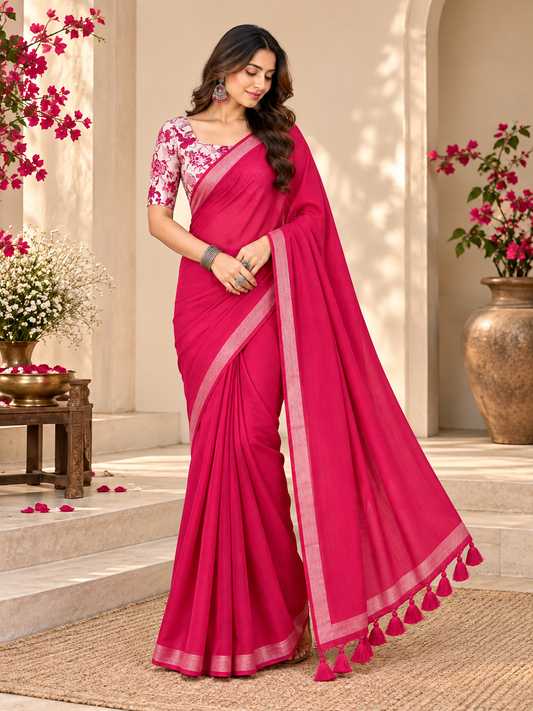Festive Pink Handloom Cotton Saree