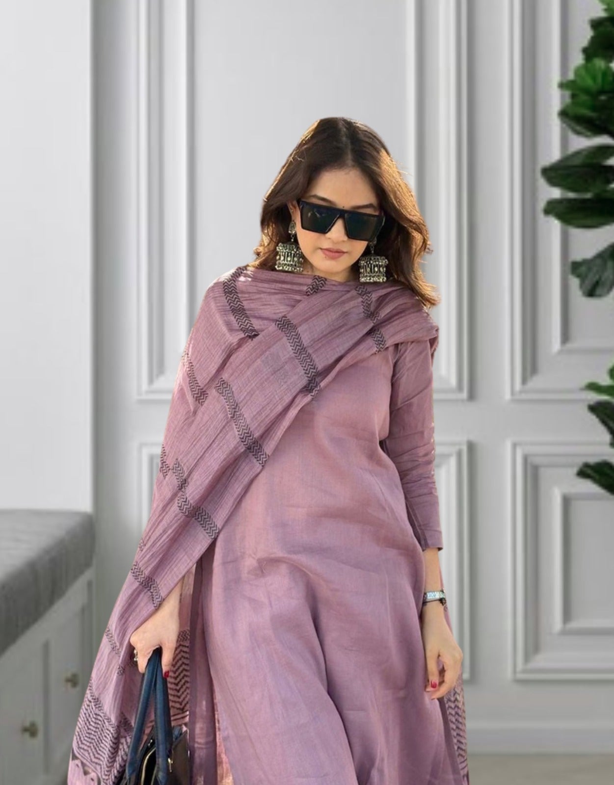 Elegant Mauve Viscose Rayon Straight Kurta Pant Set with Printed Dupatta
