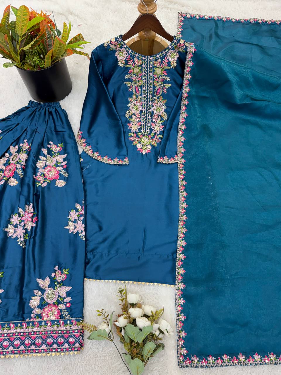 Elegant French Crepe Embroidered Suit Set with Dupatta