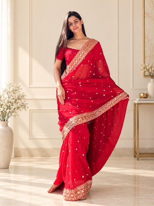 Premium Festive Red Tibby Silk Saree
