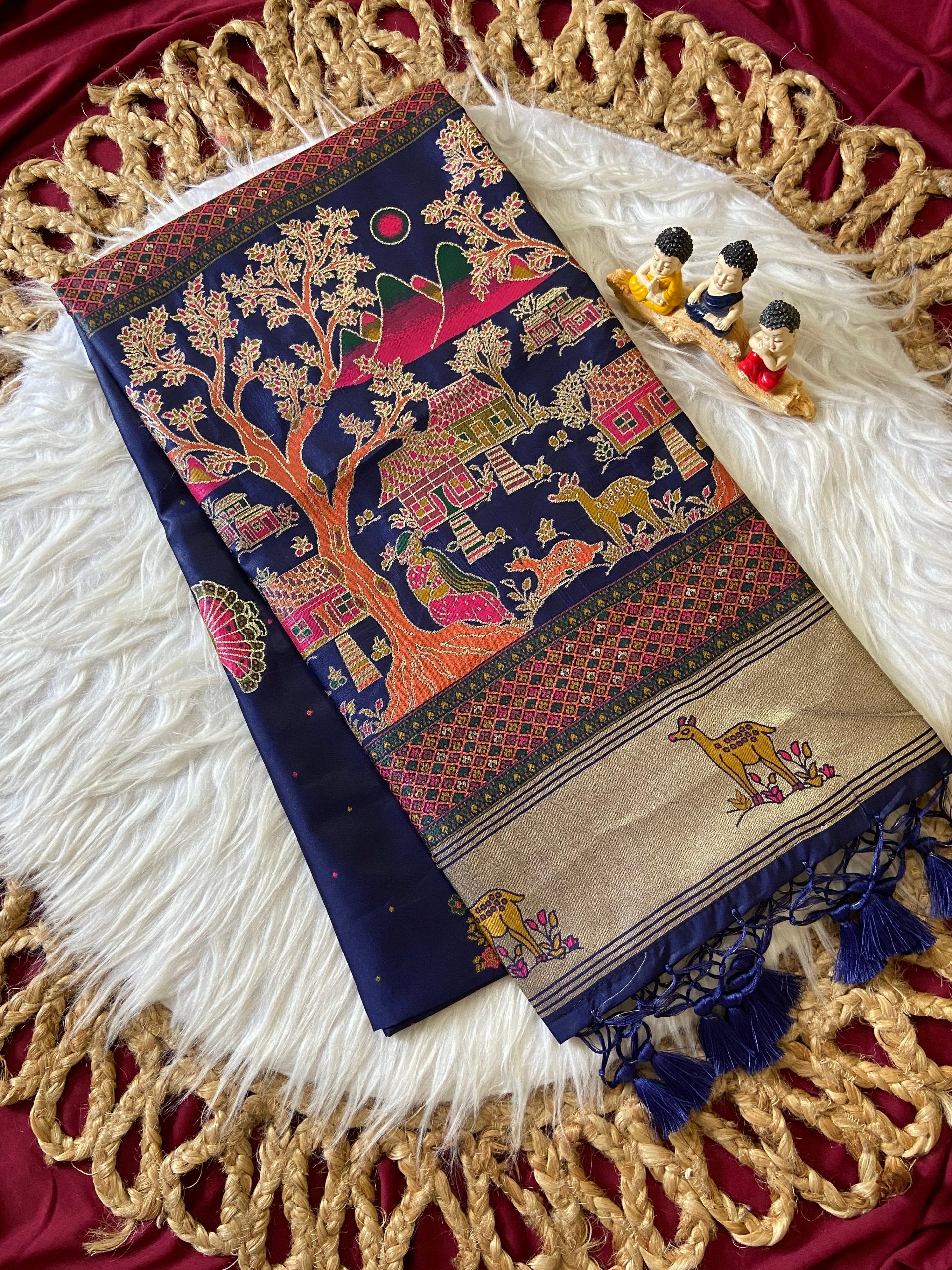 Vrindavan Royal Navy - Premium Woven Zari Soft Pashmina Silk Saree