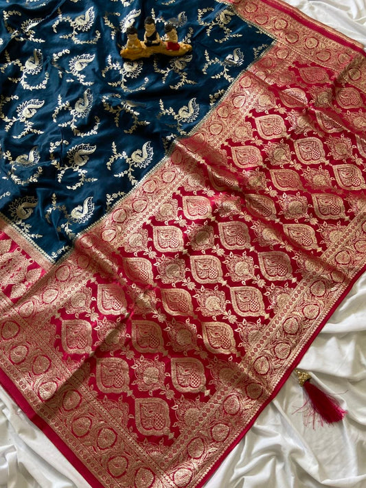 Royal Navy Blue Pure Banarasi Silk Saree | Royal Gold Zari Weaving