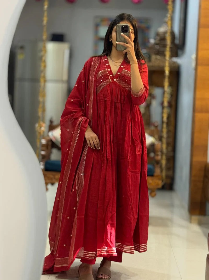 GORGEOUS MUL COTTON MIRROR WORK SUIT SET