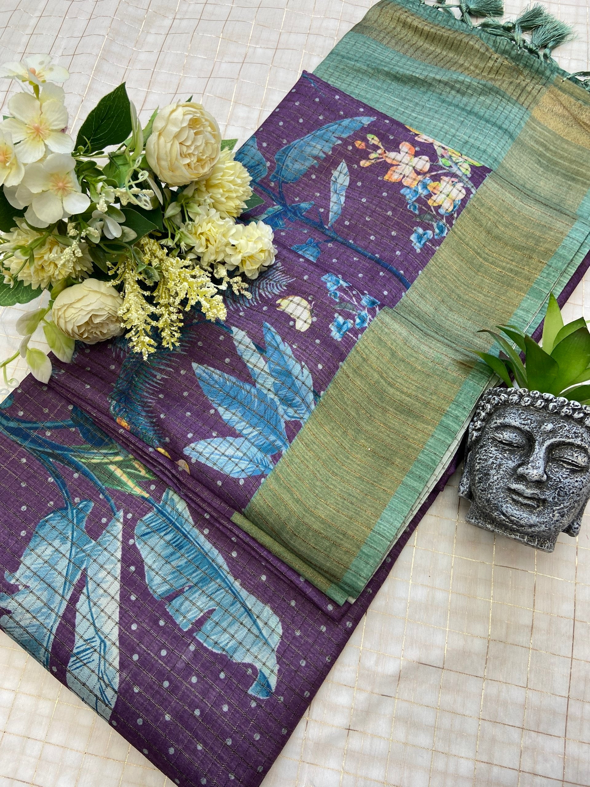 Amayra Royal Purple Botanical Tussar Silk Saree