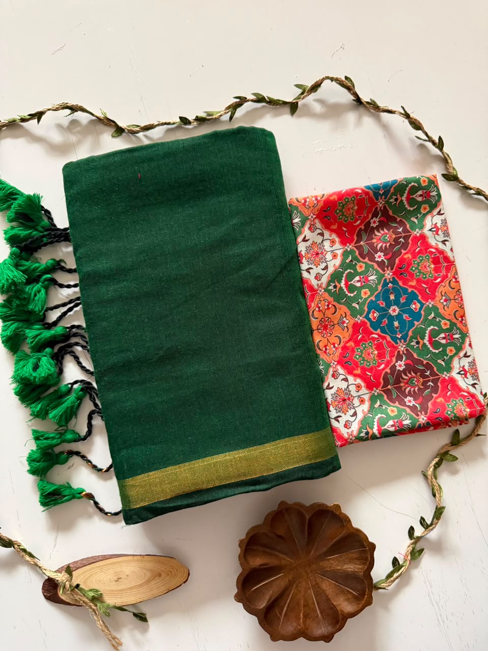 Emerald Forest Green Handloom Cotton Saree