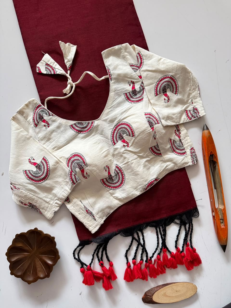 Artisanal Handloom Pure Cotton Saree with Stiched Blouse