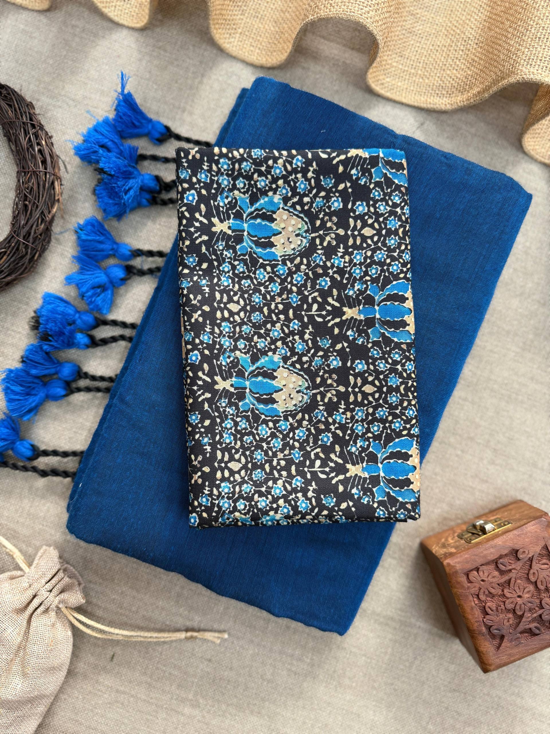 MAGIC - BLUE HANDLOOM COTTON SAREE WITH PRINTED BLOUSE