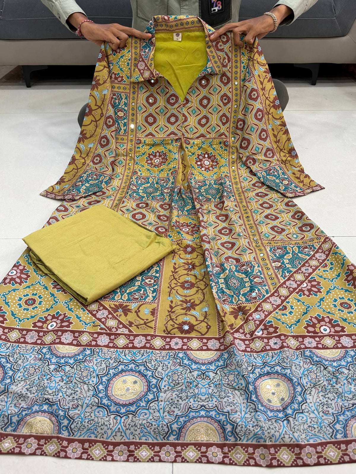 Very Beautiful Natural Crepe Printed Suit Set with A-Line Kurta