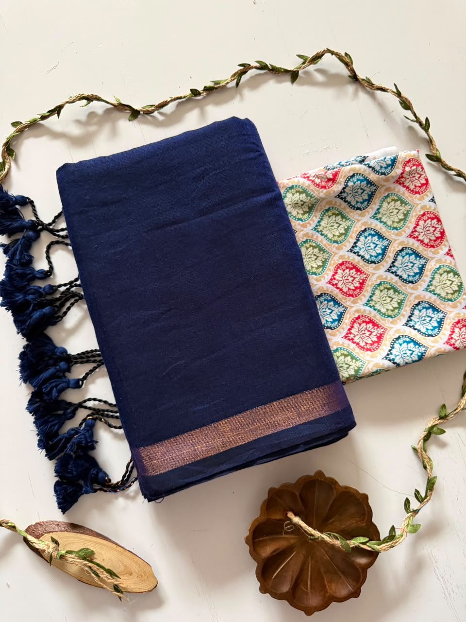 Tradition Royal Navy Blue Handloom Cotton Saree