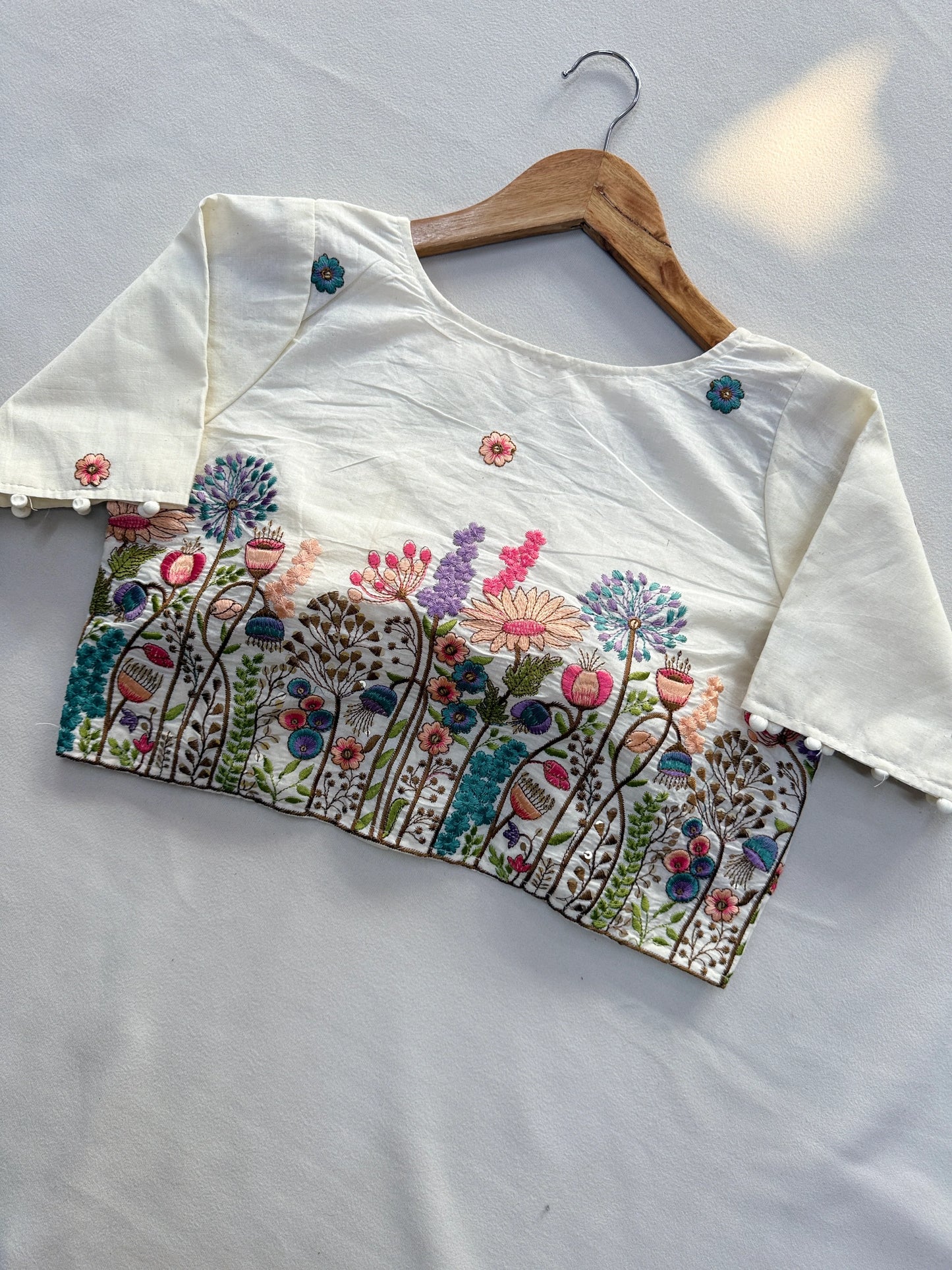 Pink Handloom Cotton Saree With Stitched Embroidery Blouse