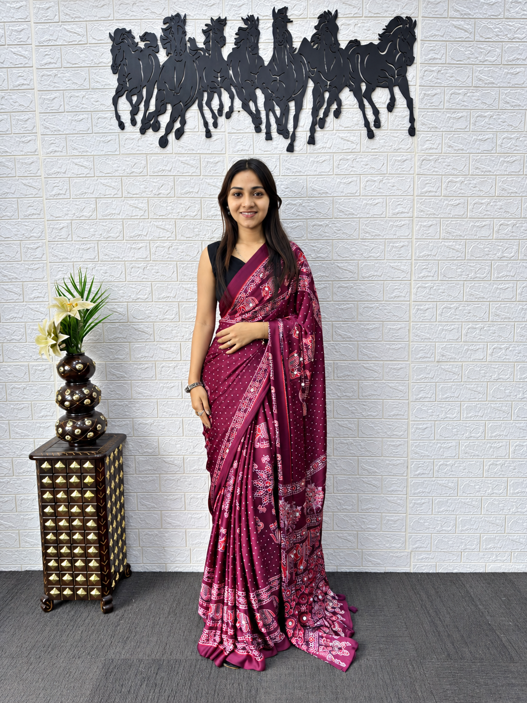 Heavy Mirror Embellished Border & Designer Viscose Tassels Japan Satin Saree
