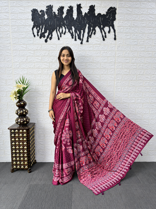 Heavy Mirror Embellished Border & Designer Viscose Tassels Japan Satin Saree