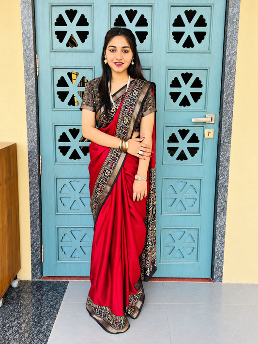 The Crimson Heritage Royale Imperial Red Soft Mul Mul Cotton Silk Saree
